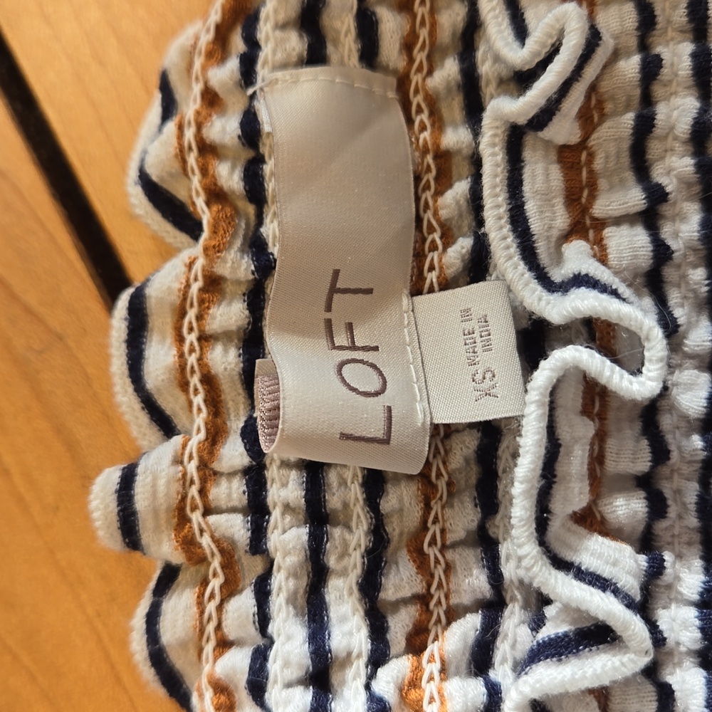 LOFT Striped Smocked Drape Sleeve Top - Picture 4 of 9